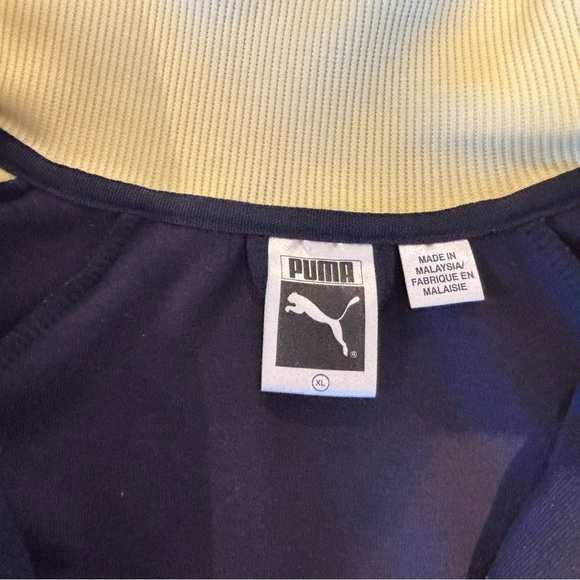 Vintage 70s Puma Track Jacket Full Zip Warmup Cream Navy Blue XL Retro Sporty - Picture 4 of 9